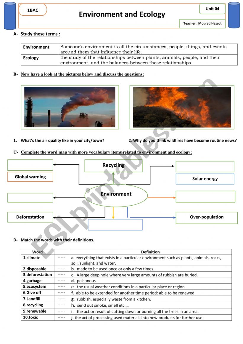 Environment and Ecology  Vocabulary