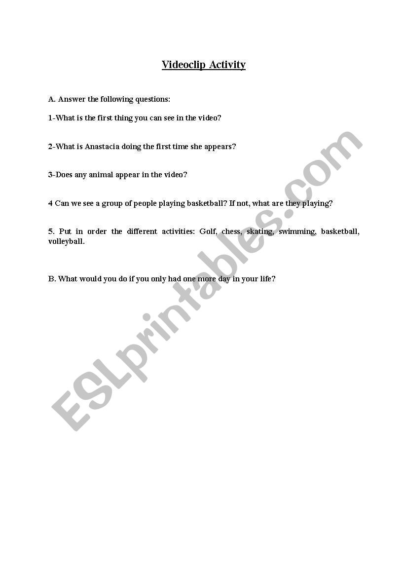 videoclip activity worksheet