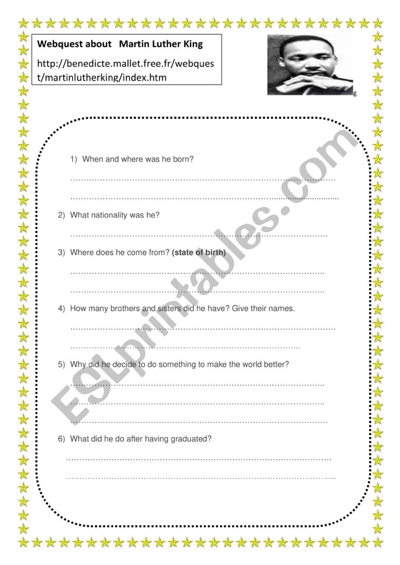 Martin Luther King webquest worksheet