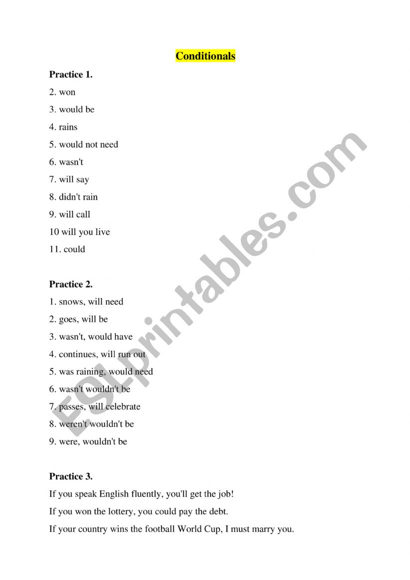 Conditionals worksheet