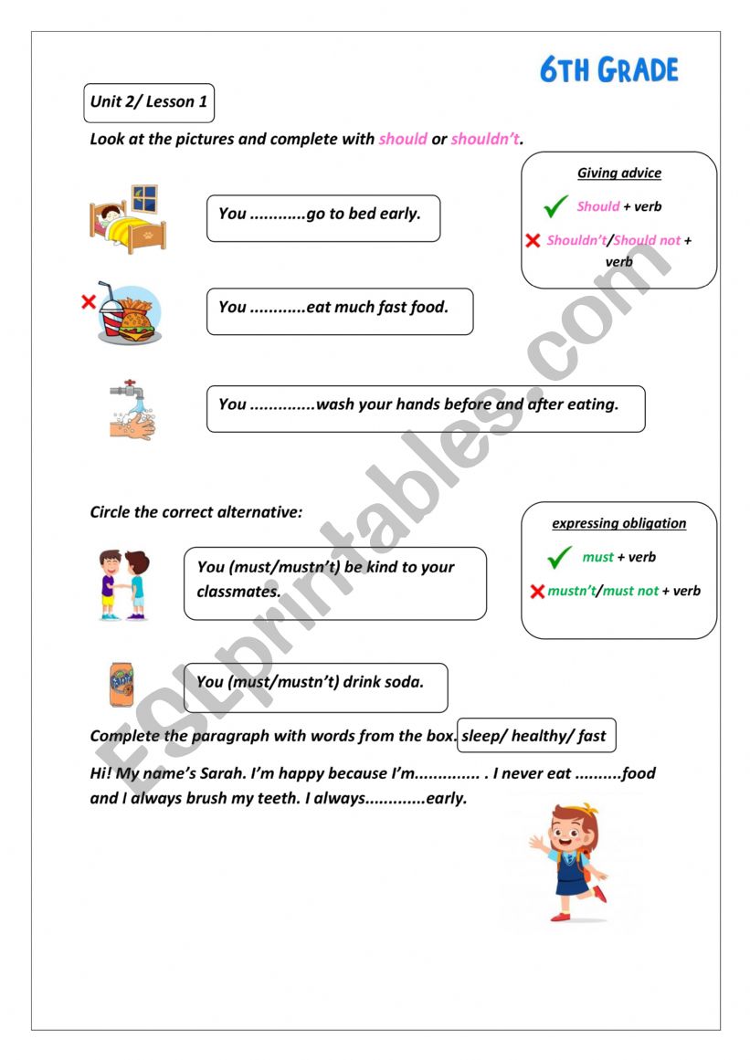6th grade advice worksheet