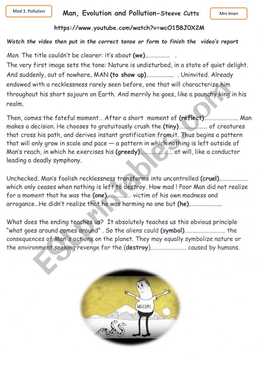 Evolution and Pollution worksheet