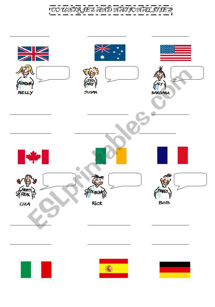 countries and nationalities worksheet