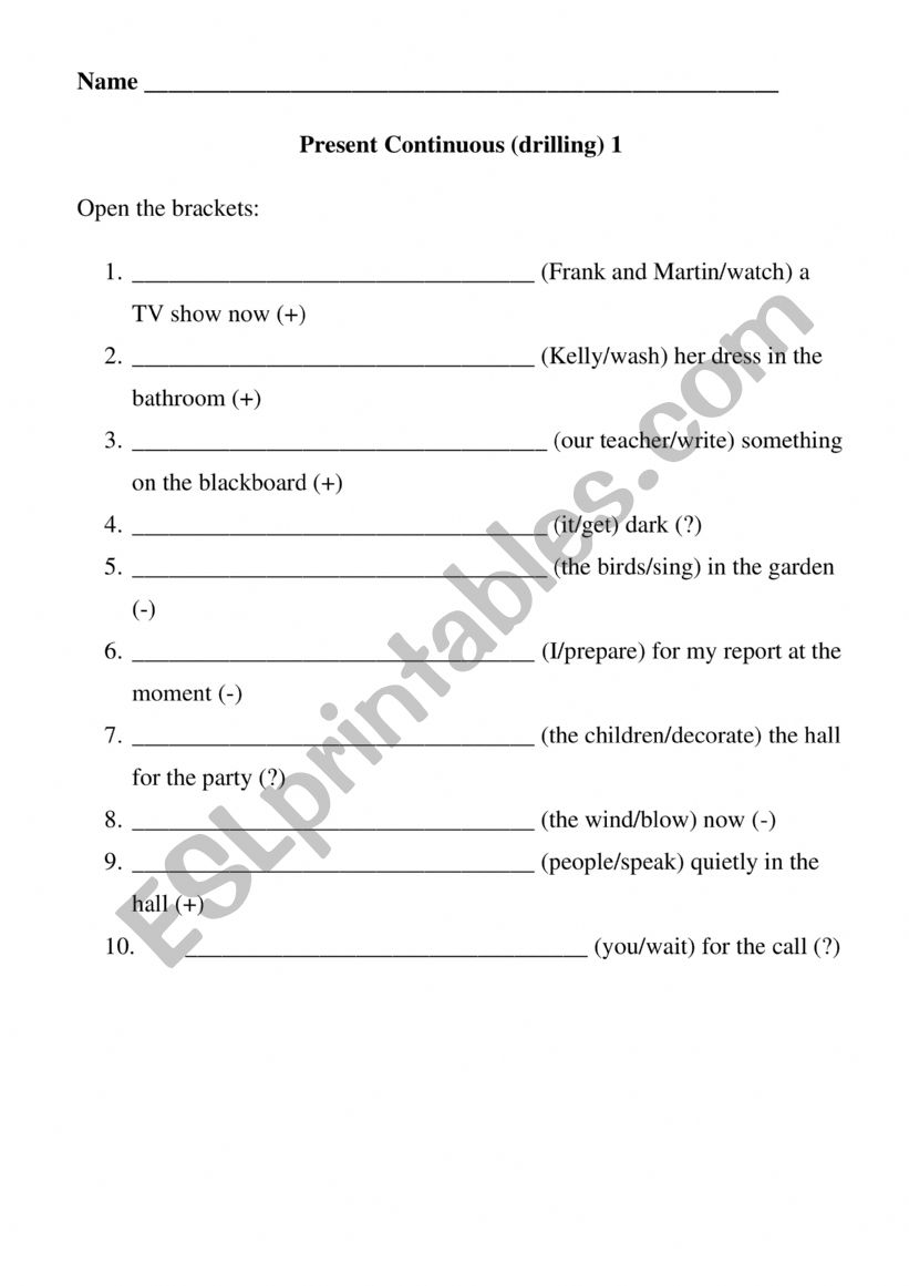 Present Continuous (drilling) worksheet