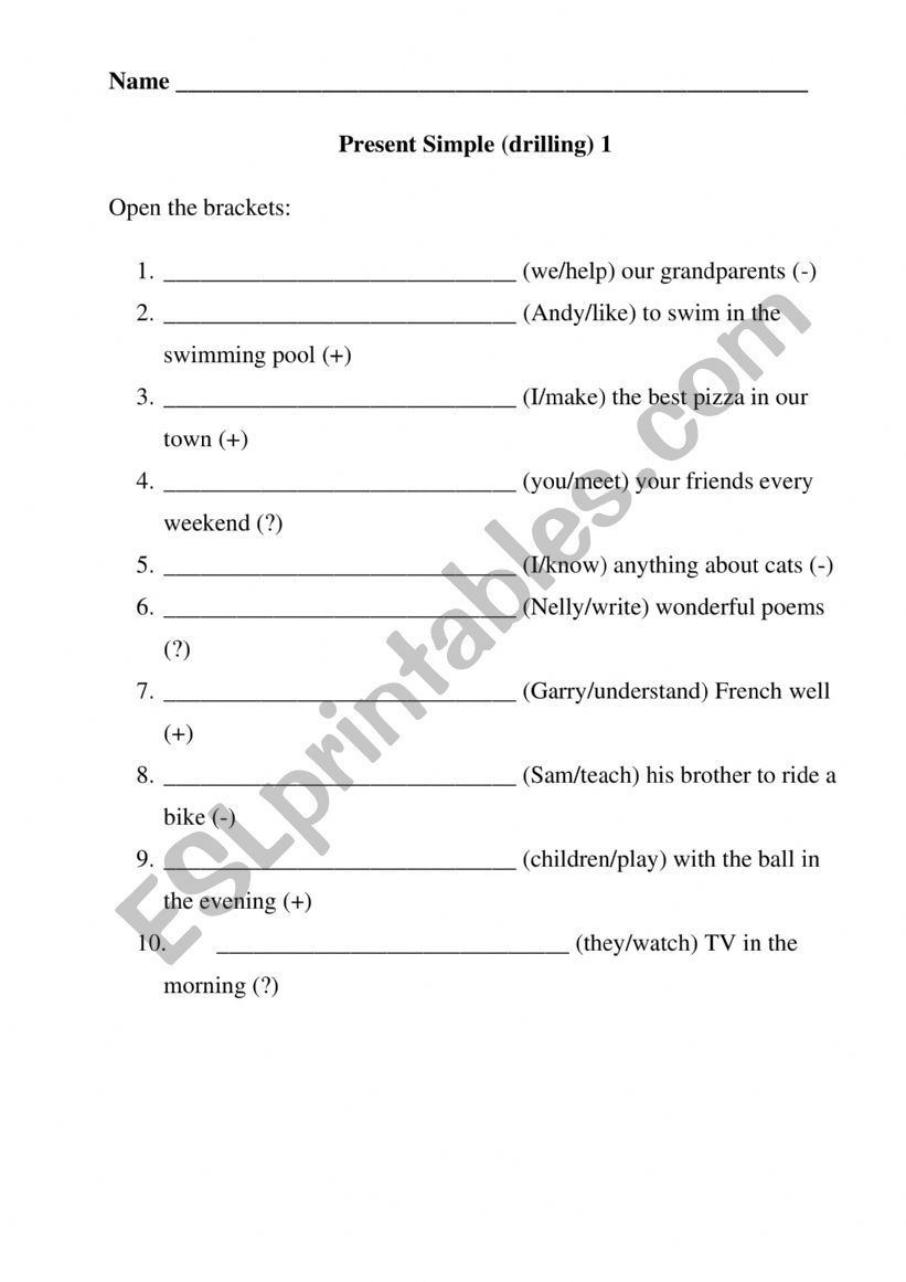 Present Simple (drilling) worksheet