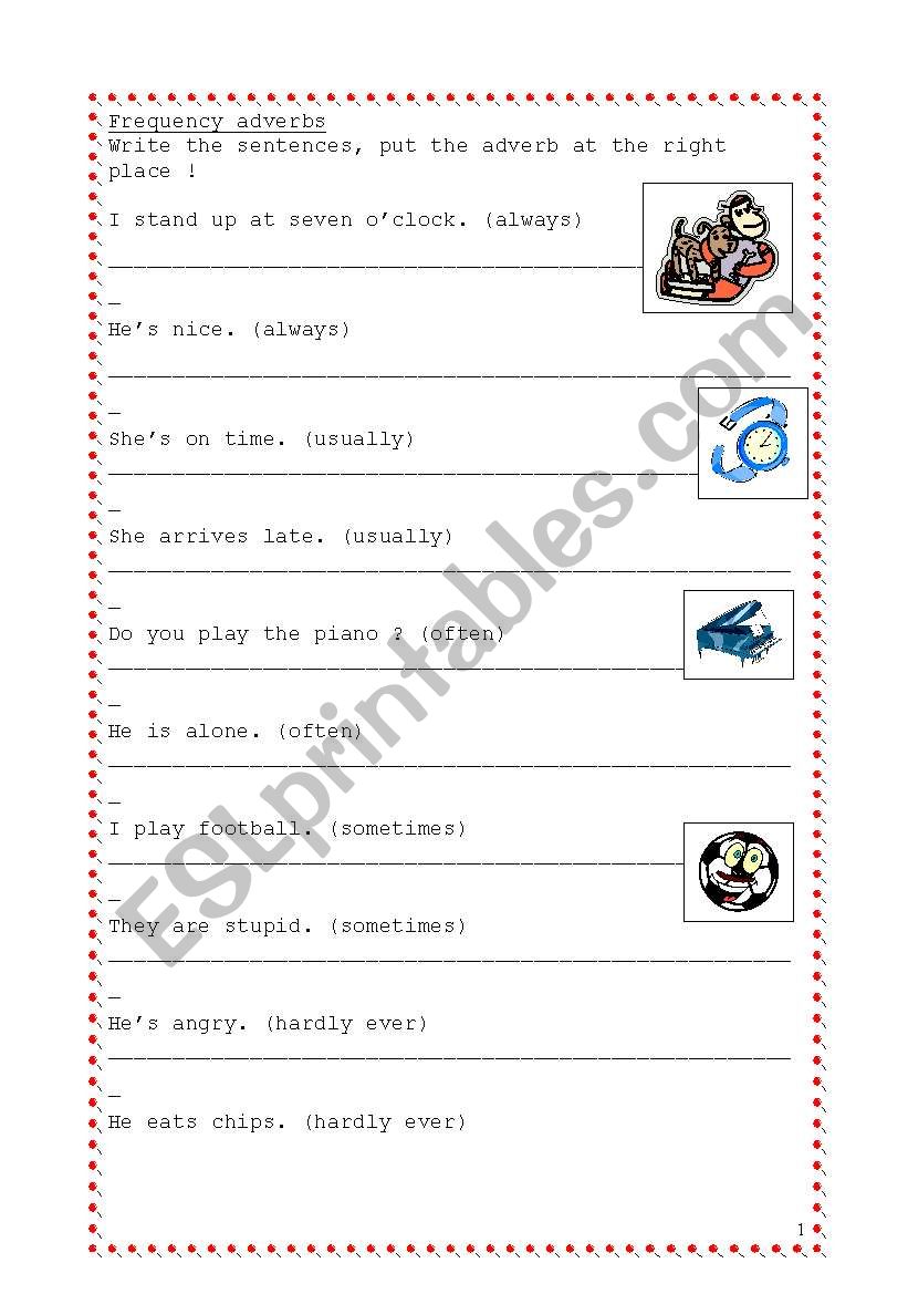 Frequency adverbs drill worksheet