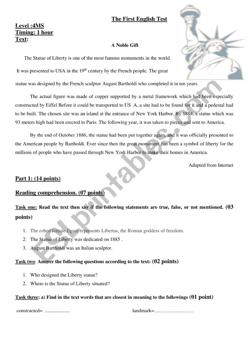 a noble gift worksheet