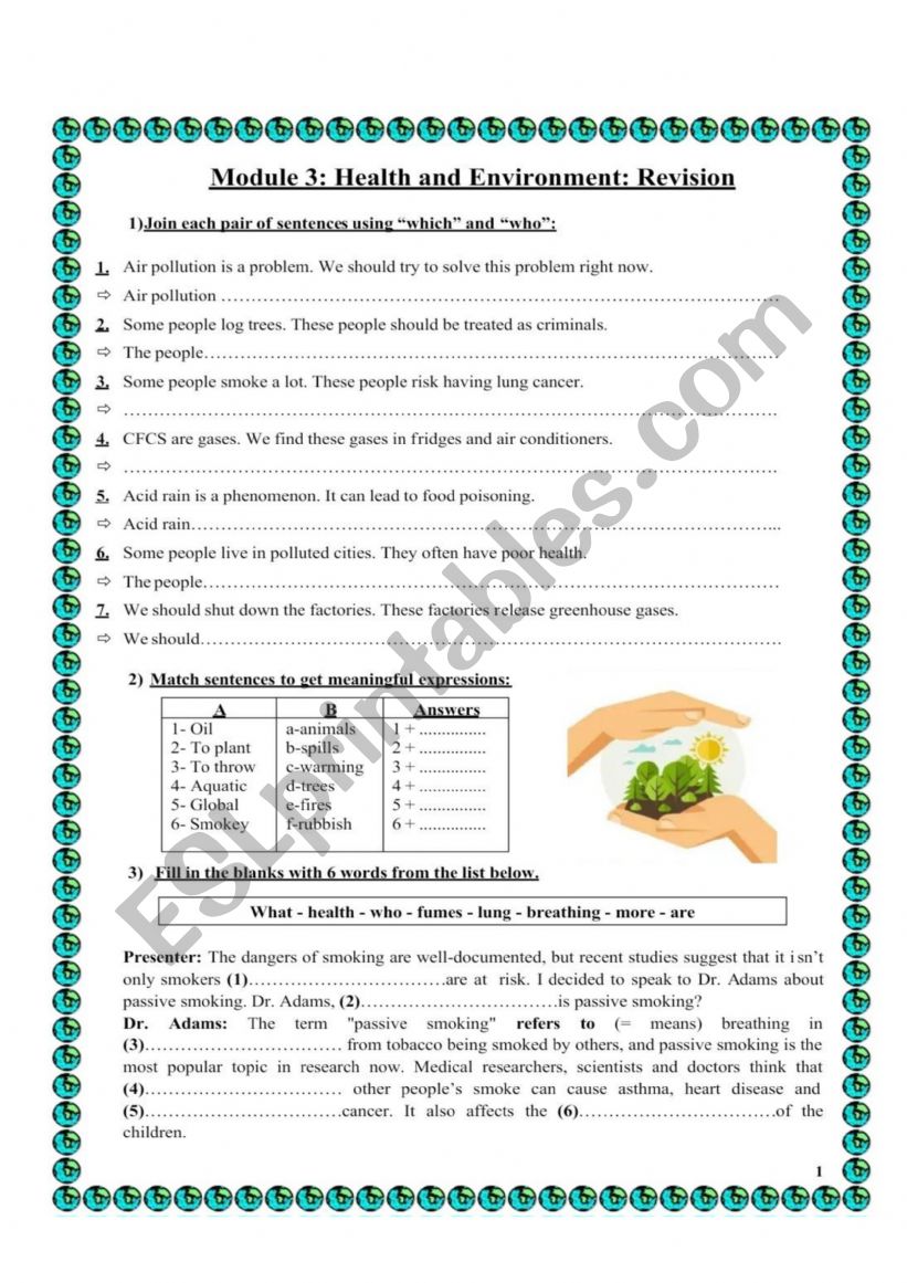 Revision module 3 9th form worksheet