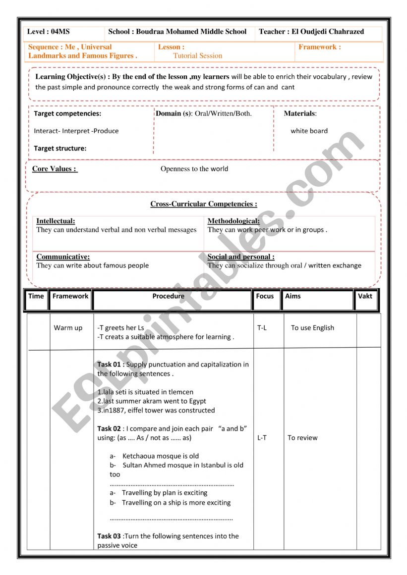 Tutorialsession worksheet