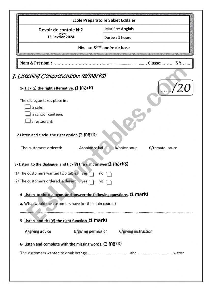 8th mid test2 worksheet