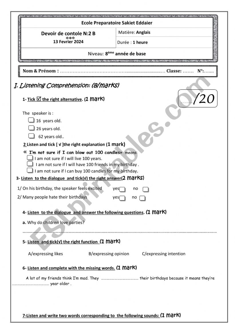 8th mid testB worksheet