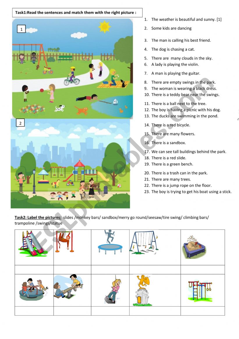 In the Park worksheet