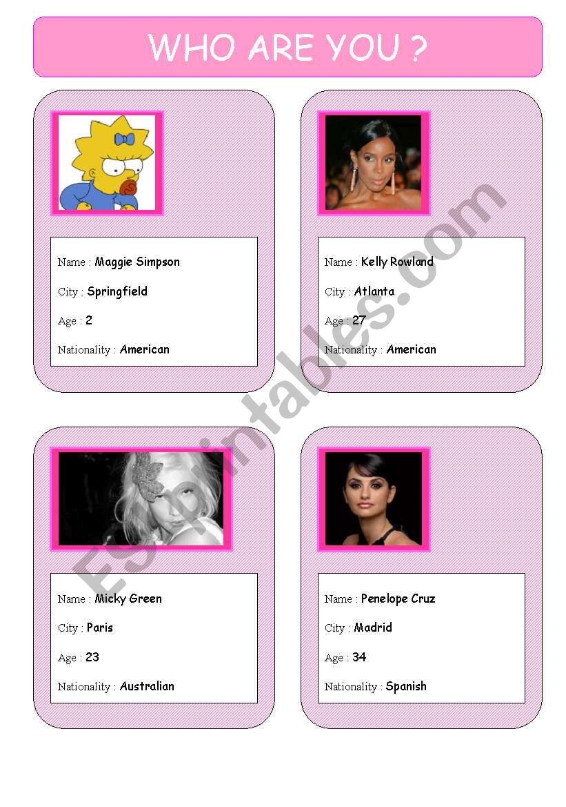 WHO ARE YOU? SET2 - Girls worksheet