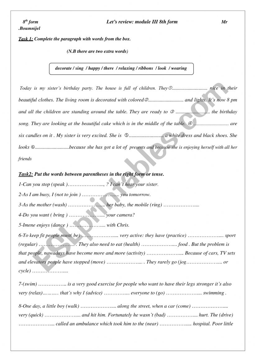 review module 3  8th form worksheet