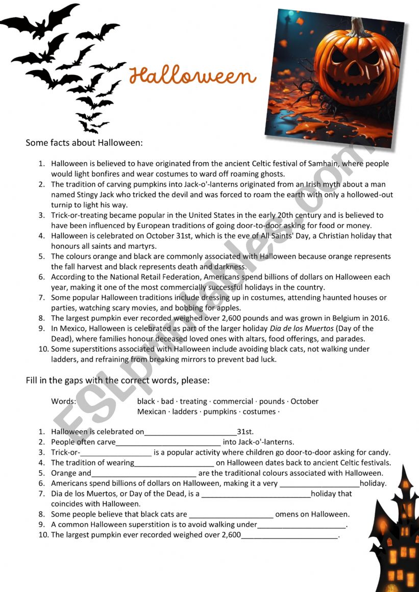 Halloween - Holidays worksheet