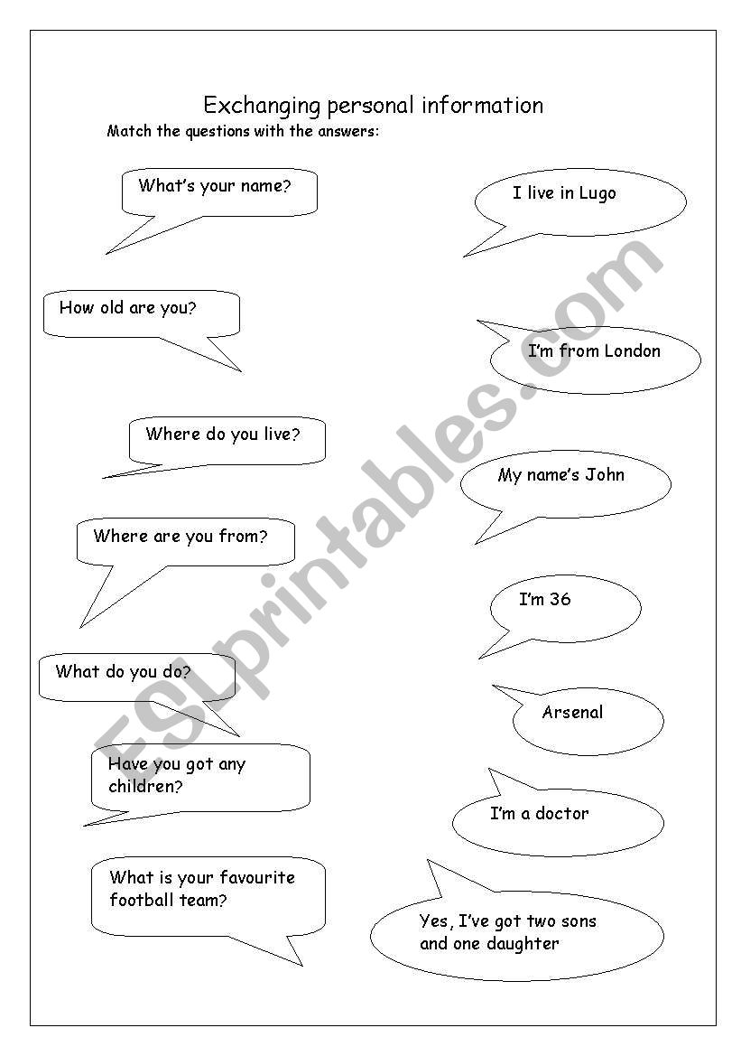 Personal information matching worksheet