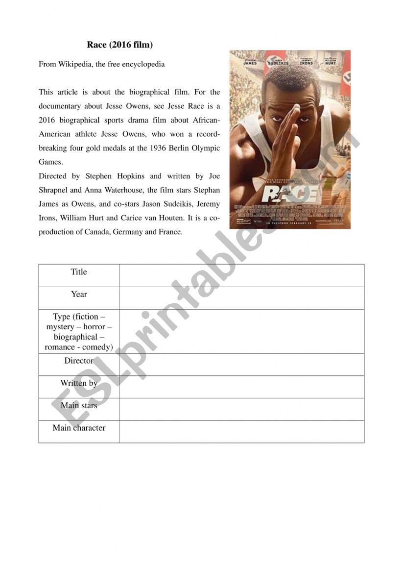Race film 2016 complete sheet worksheet