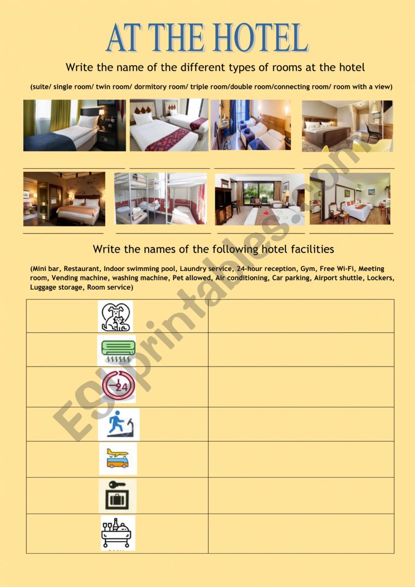 HOTEL VOCABULARY worksheet