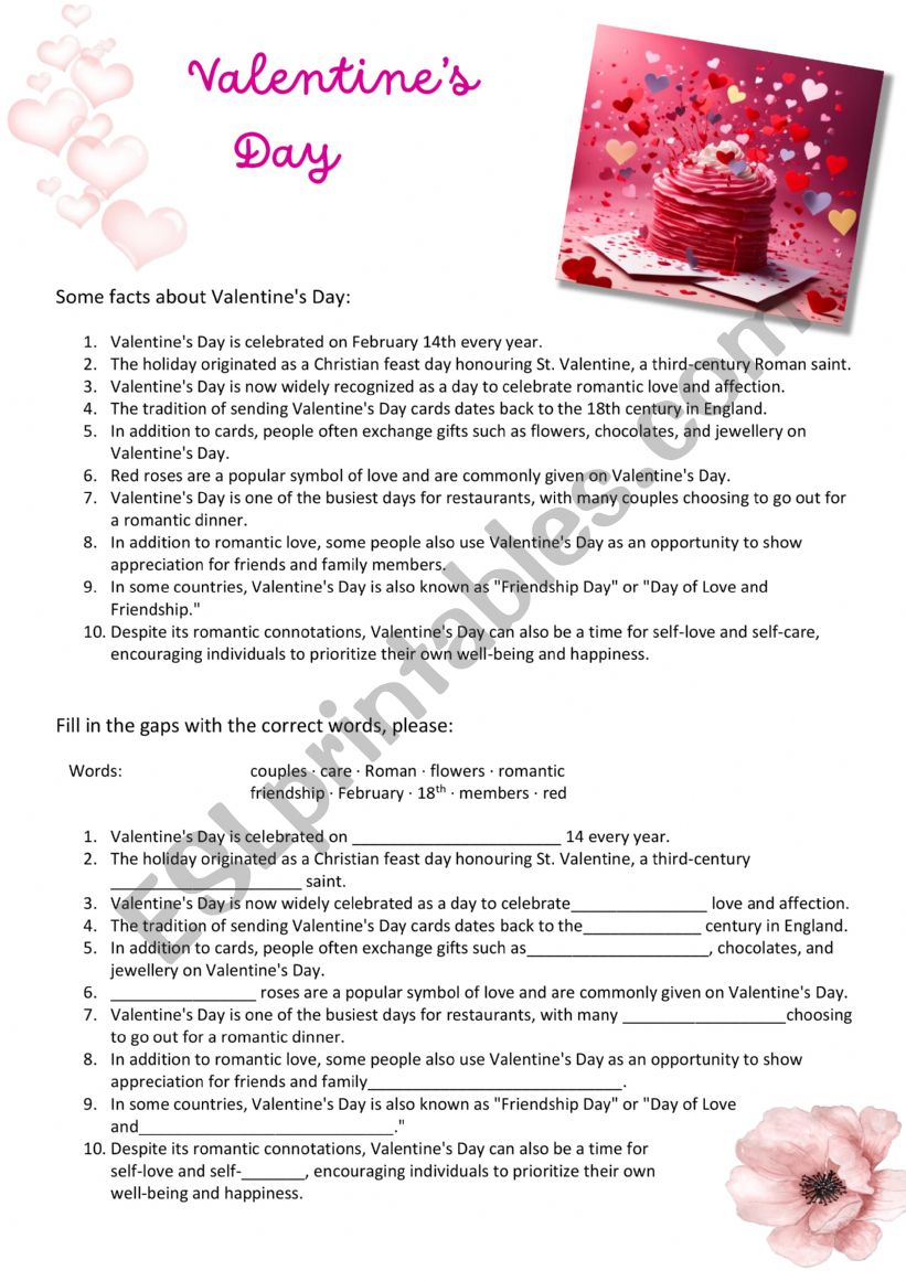 Valentine s Day - Holidays worksheet