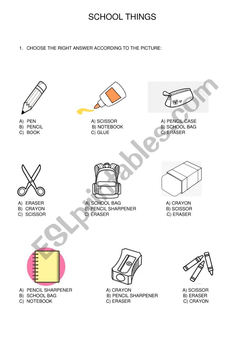 School things worksheet