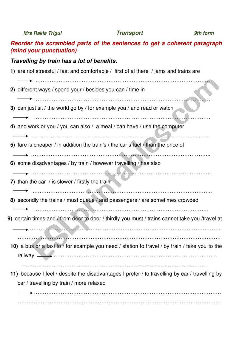 Transport worksheet