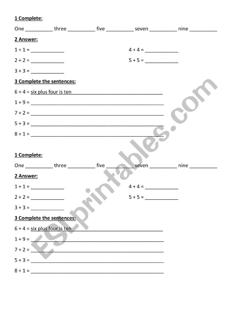 Numbers worksheet