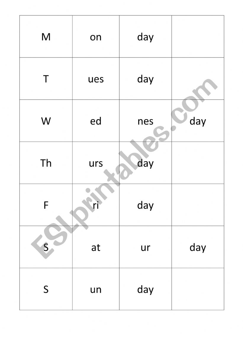 days of the week worksheet