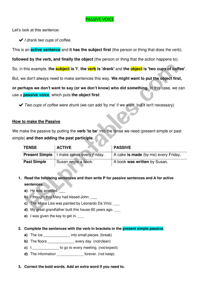 Passive Voice - Present Simple and Past Simple