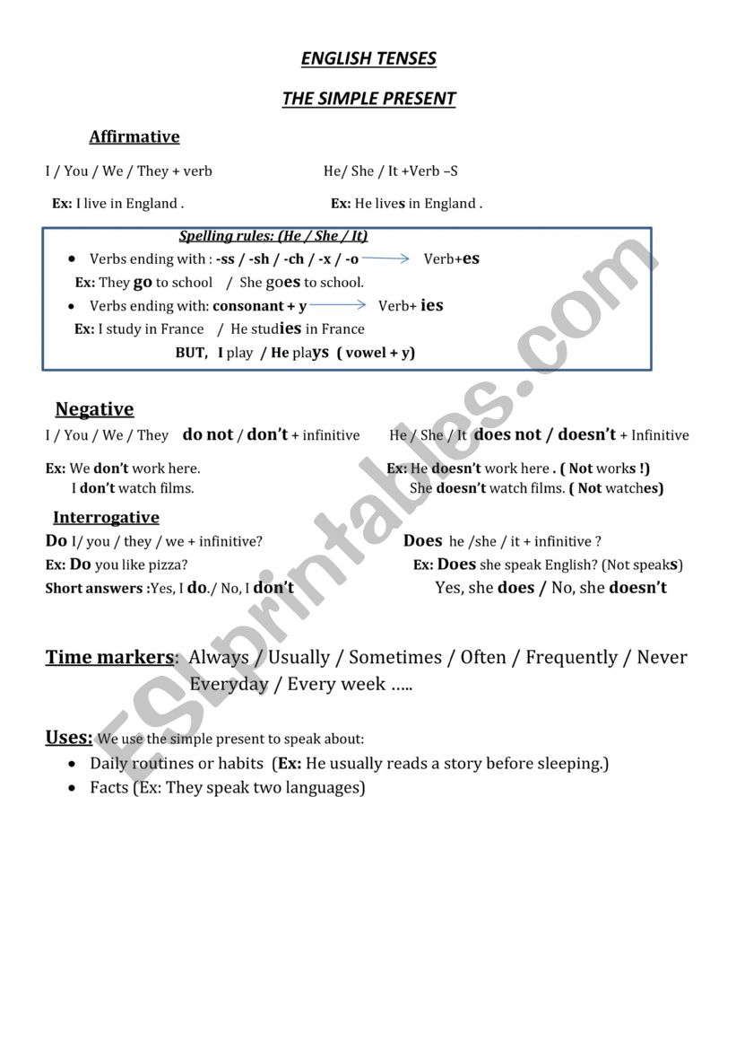 English tenses worksheet