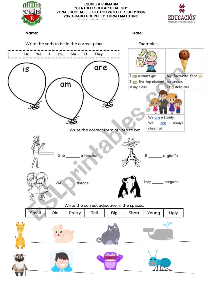 Verb to be exam worksheet