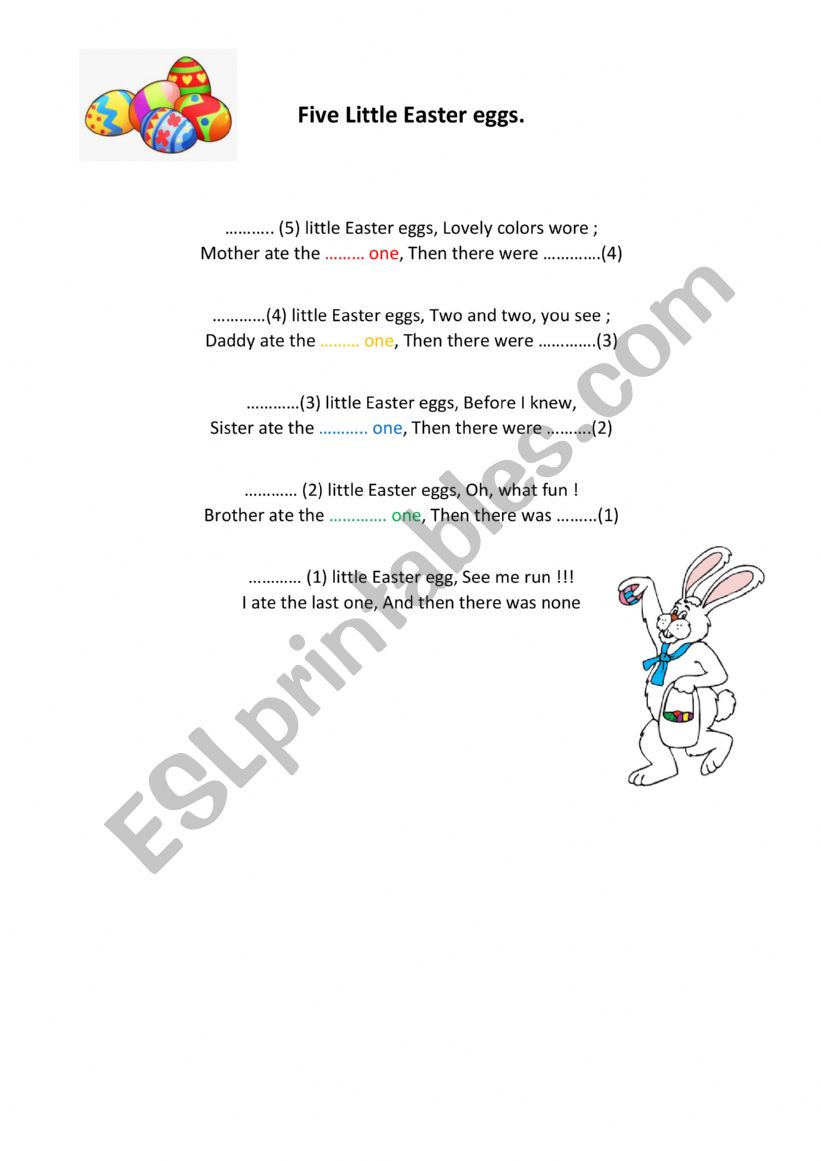 5 little easter eggs worksheet