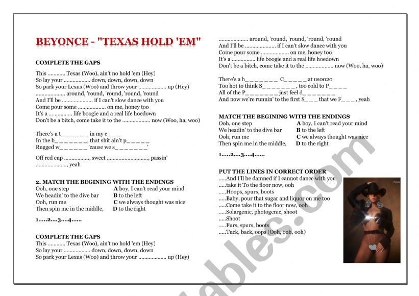 TEXAS - BEYONCE worksheet