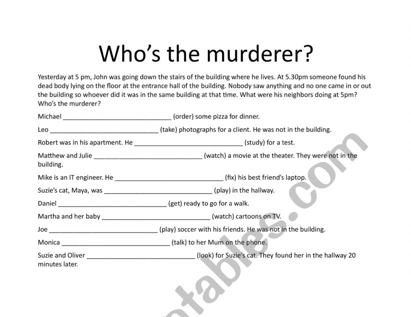 Who�s the murderer? worksheet