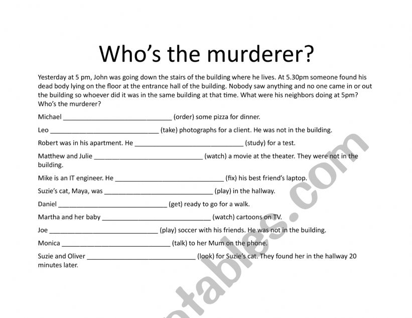 Whoï¿½s the murderer? worksheet
