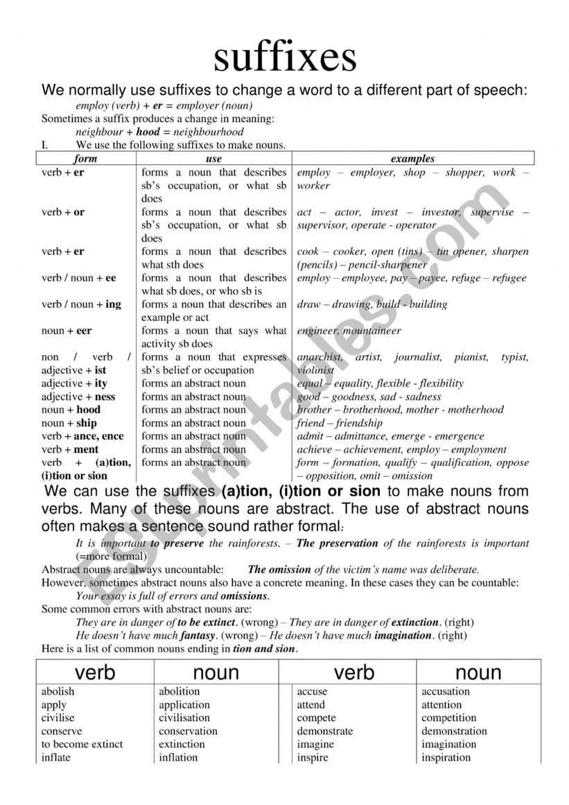 suffixes worksheet