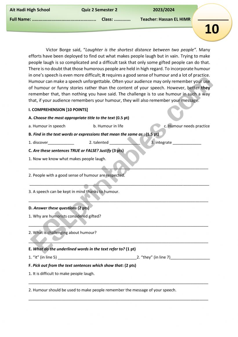 quiz worksheet