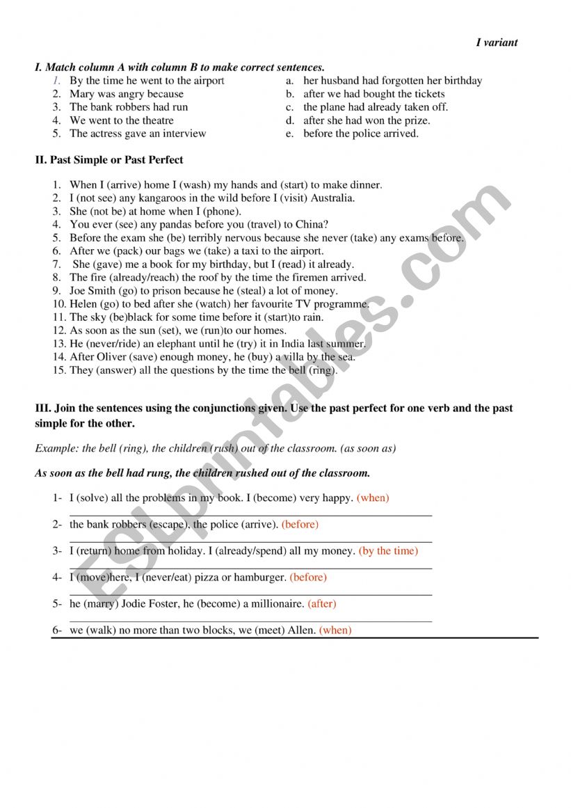 Past Perfect worksheet