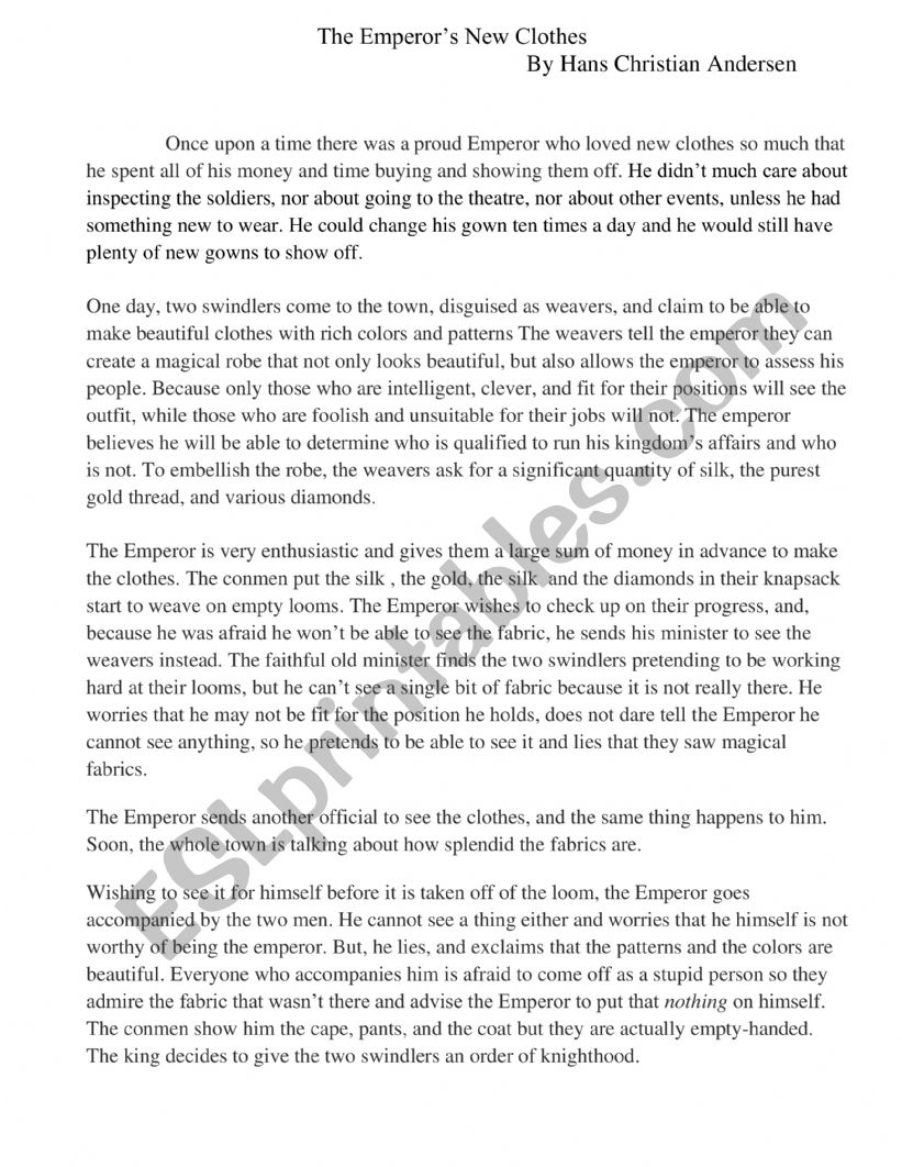 The EmperorÂ´s New Clothes worksheet