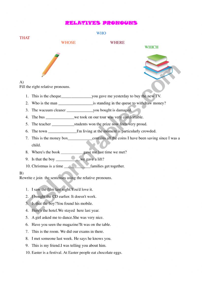 Relative pronouns worksheet