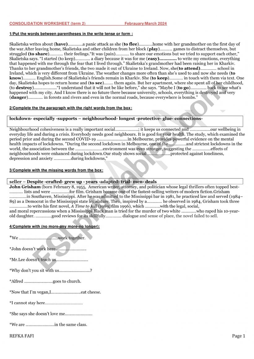 Consolidation term 2 1st secondary year
