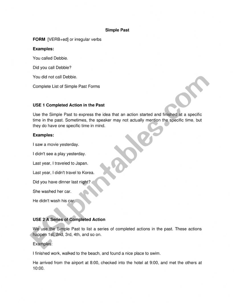 Simple past worksheet