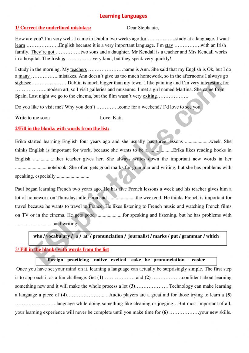 learning languages 1st form  worksheet