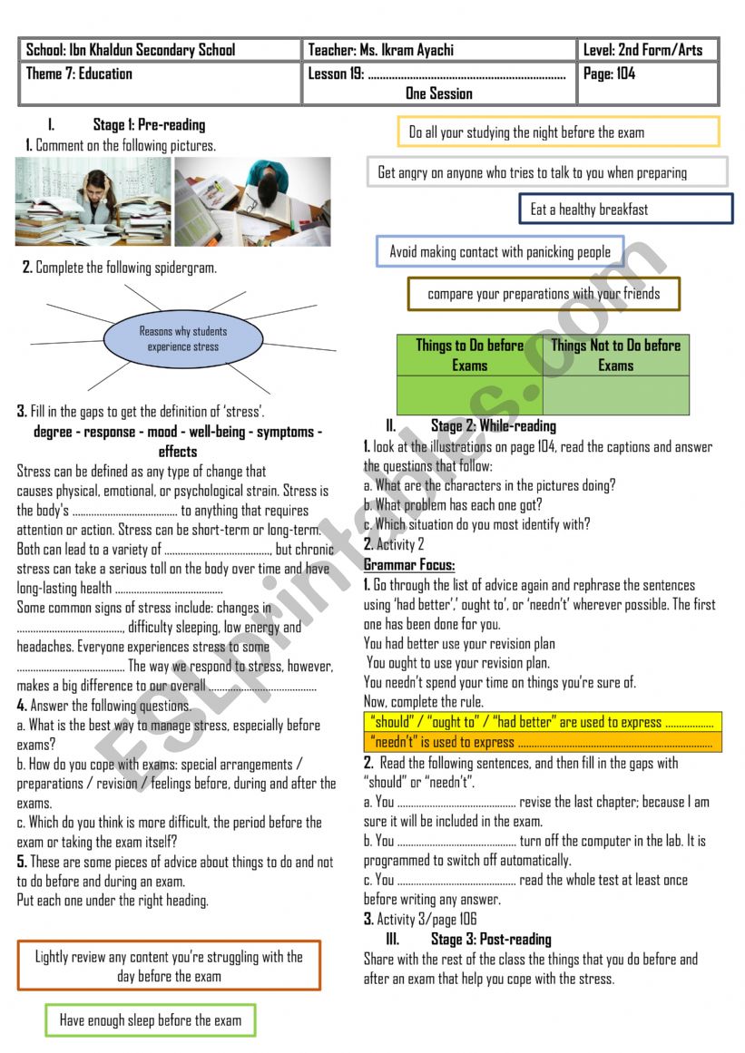 2nd Form - Lesson n 19 - Coping with Exams