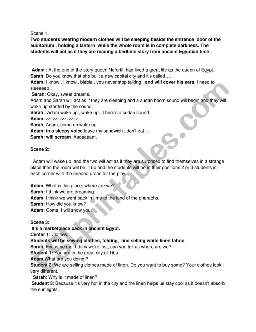 Drama script worksheet