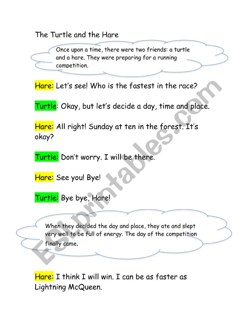 THE TURTLE AND THE HARE worksheet