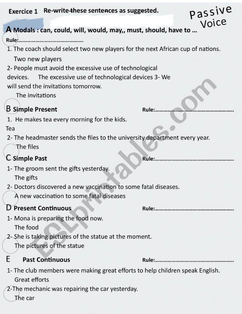 Passive voice exercises  worksheet