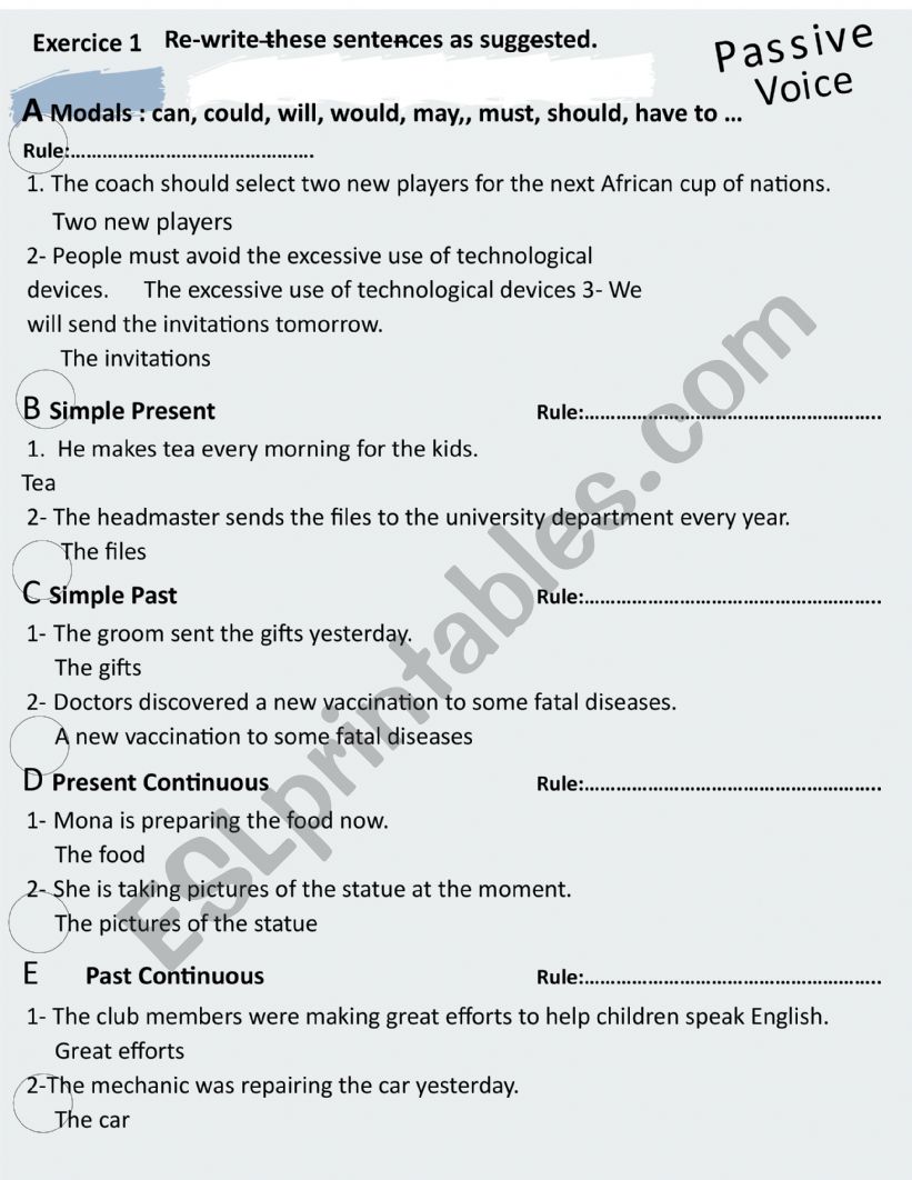 Passive voice exercises  worksheet