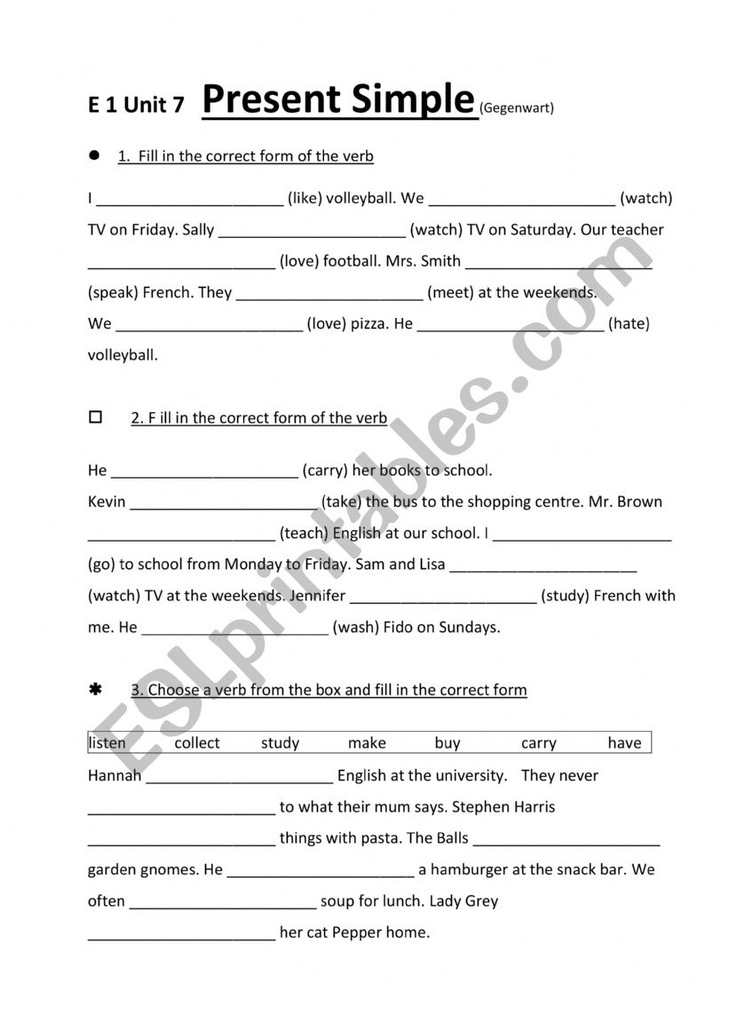 present simple worksheet