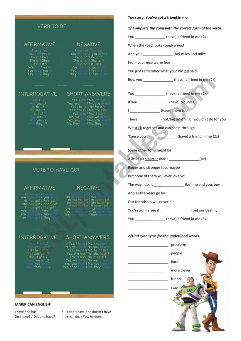 You�ve got a friend in me worksheet