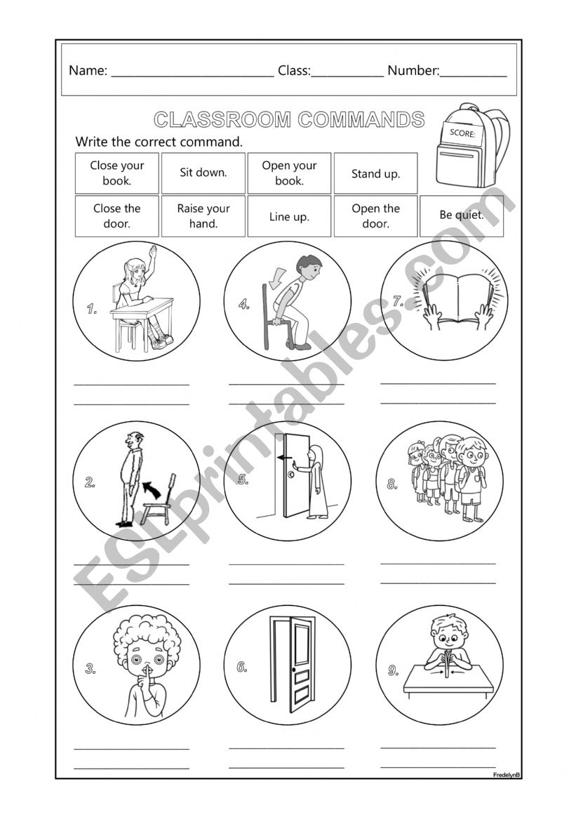 Classroom Commands worksheet